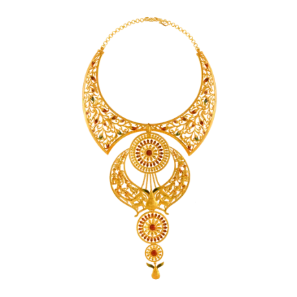 Custom Name Pendant Necklaces-Beautiful 22k Gold Necklace With Floral Kolka Work In Meenakari Style