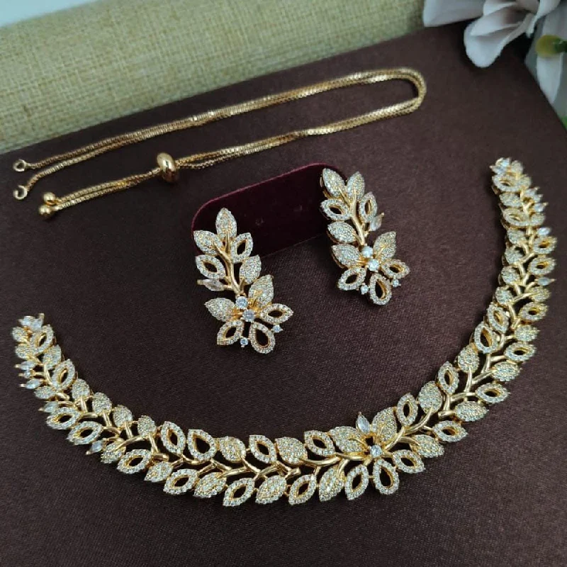 Luxury Diamond Necklaces-Kavita Art Gold Plated American Diamond Necklace Set