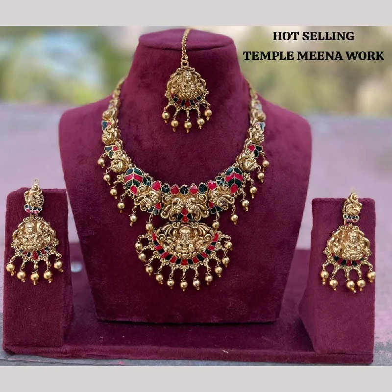 Bold Gold Necklaces-FS Collection Gold Plated Meenakari Temple Necklace Set