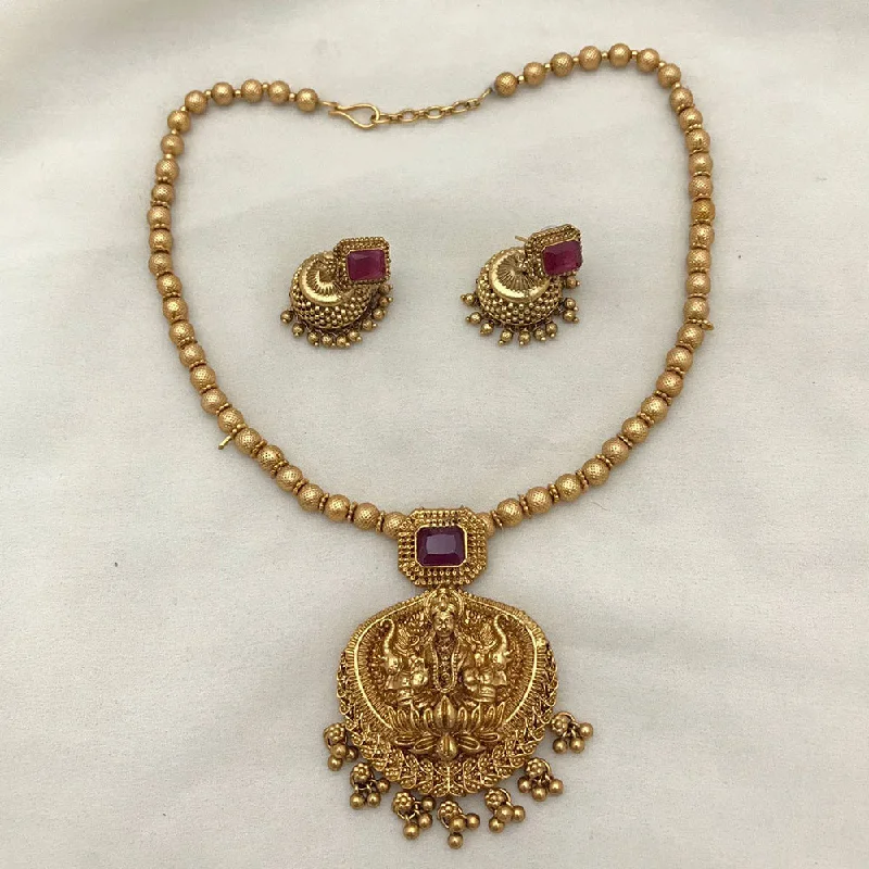 Sparkling Crystal Necklaces-Joyful Jewel Art Matte Gold Plated Pota Stone Temple Necklace Set