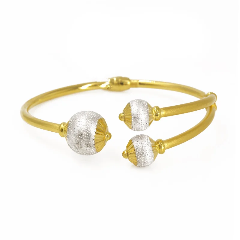 Modern Silver Bangles-22K Multi Tone Gold Bangle W/ 3 Asymmetric Gold Ball Design