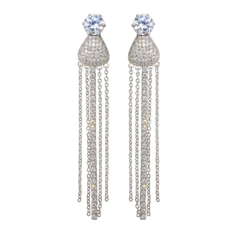 Chic Pearl Earrings-Rhodium Plated 925 Sterling Silver CZ Teardrop Chain Dangling Earrings - BGE00598