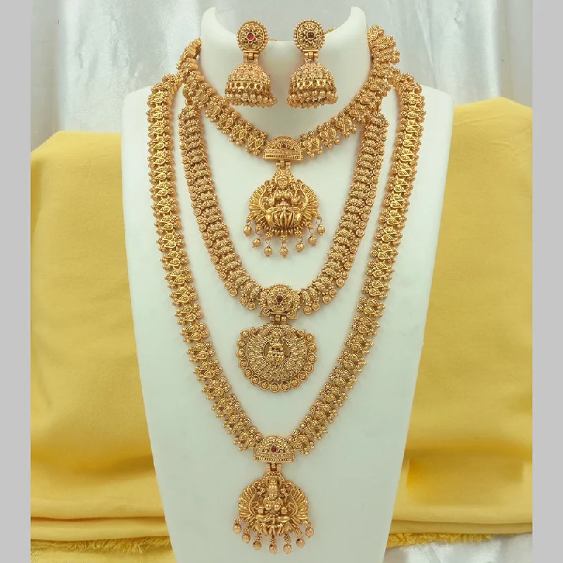 Cute Pearl Necklaces-Joyful Jewel Art Matte Gold Plated Pota Stone Temple Long Necklace Combo