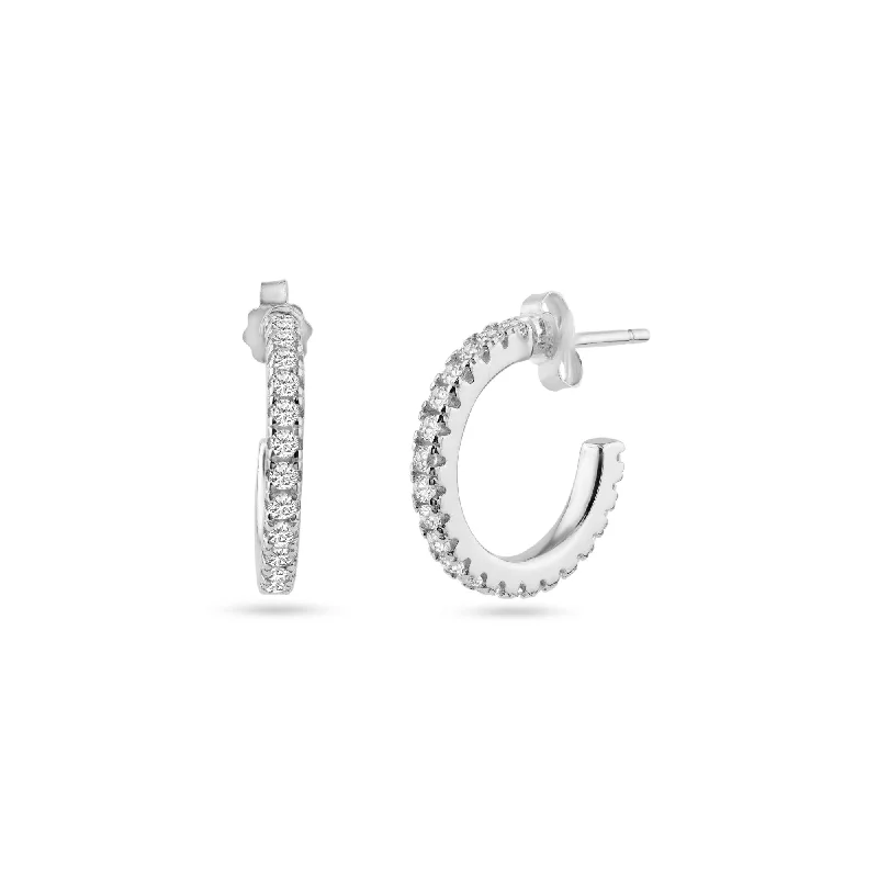 Diamond Hoop Earrings-STE01350 - Rhodium Plated Eternity Clear CZ Hoop Earring 16mm