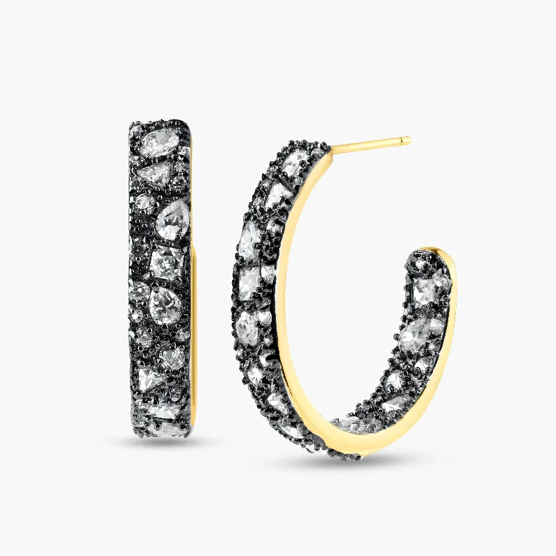 Sparkly Gold Earrings-Silver 925 Gold Plated Multiple Graduated Crescent Clear CZ Stud Earrings - BGE00364