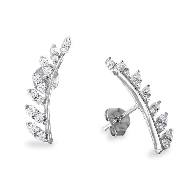 Luxury Gold Earrings-Rhodium Plated 925 Sterling Silver Leaf with CZ Earrings - BGE00530