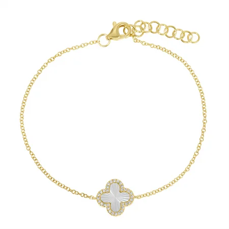 Stunning Diamond Charm Bracelets-14K Yellow Gold Mother of Pearl and Diamond Fluted Quatrefoil Bracelet