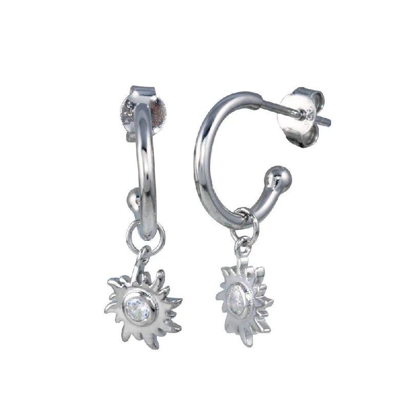 Simple Earrings for Everyday-925 Sterling Silver Dangling CZ Sun Hoop Earring - STE01273