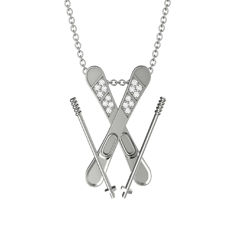 Custom Silver Necklaces-Skis Diamond Necklace - Zachary No. 3