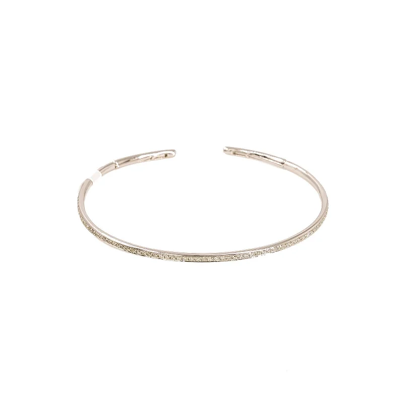 Custom Wedding Bangles-14K White Gold Diamond Bangle W/ VS Diamonds on Thin Open Cuff Bangle