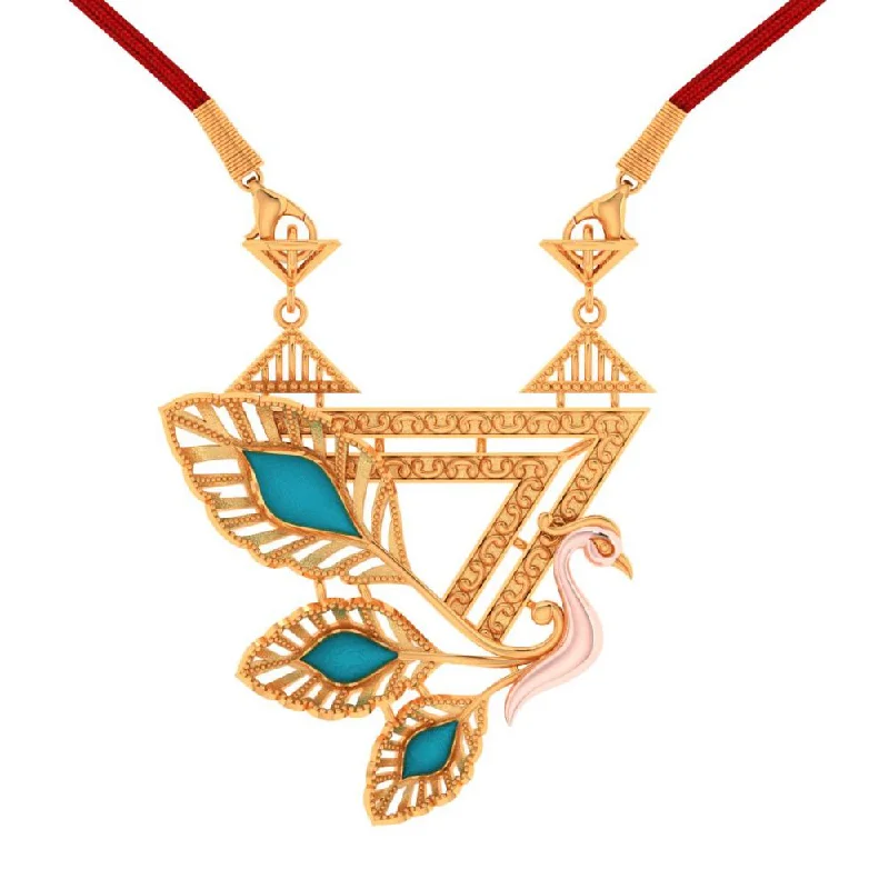 Beautiful Diamond Necklaces-14k Gold Blue Coloured Cantered Leaves With Swan Necklace