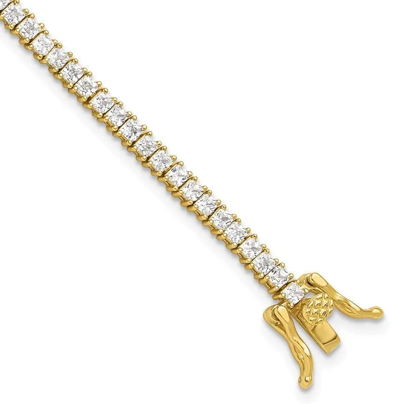 Simple Gold Link Bracelets-Sterling Silver Gold-tone 3mm Princess Cut CZ 7.75in Tennis Bracelet