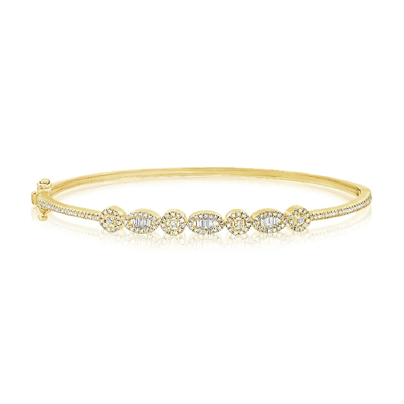 Diamond Bracelets for Women-Luxurious 14K Gold Diamond Baguettes Bangle Bracelet