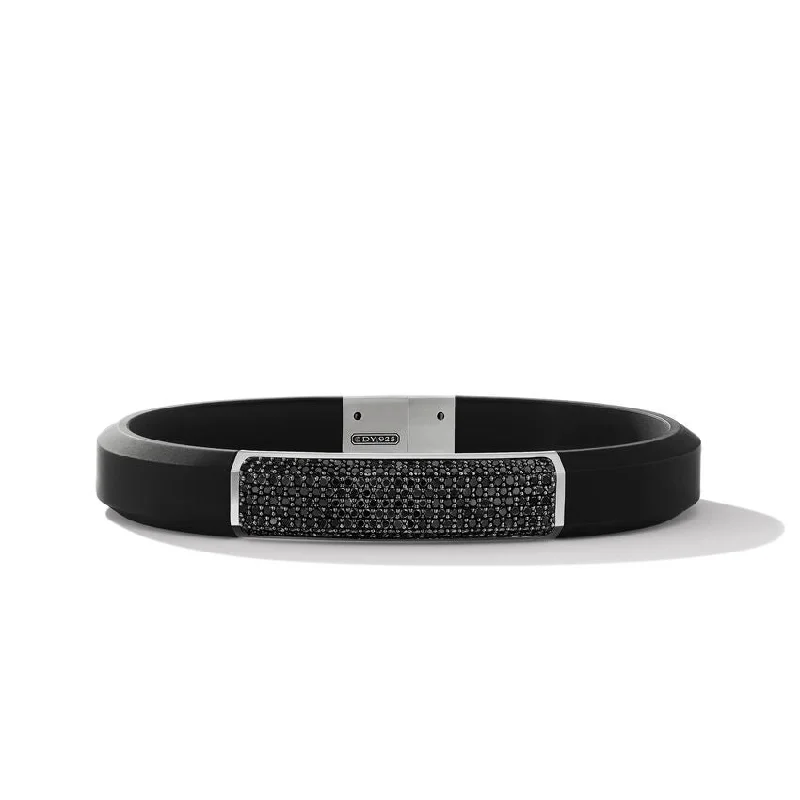 Personalized Beaded Bracelets-David Yurman Gents Streamline ID Black Rubber Bracelet with Pave Black Diamonds