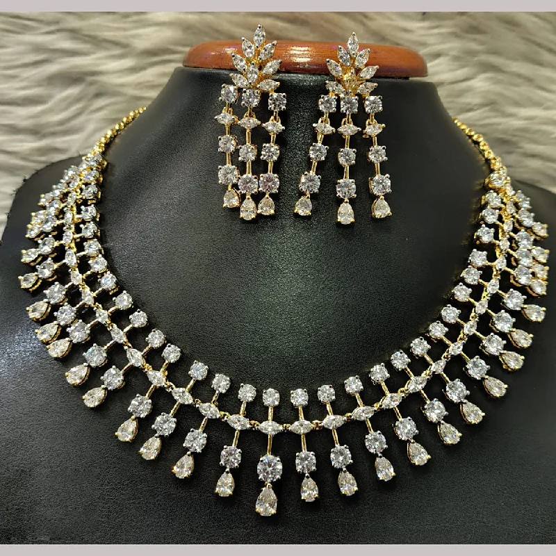 Gold Infinity Necklaces-Jain Jewellers Gold Plated American Diamond Necklace Set