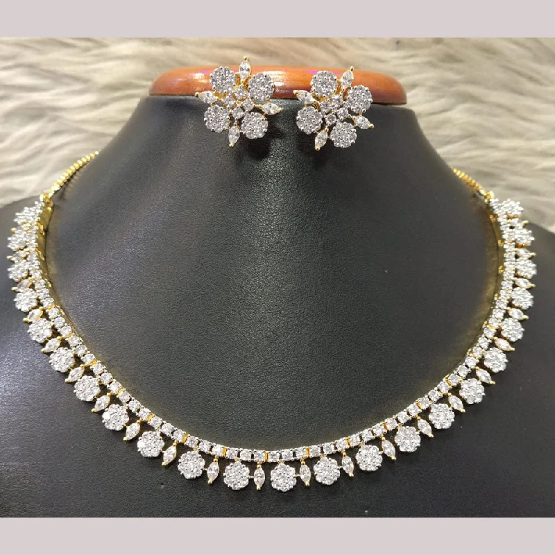 Fashionable Crystal Pendant Necklaces-Jain Jewellers Gold Plated American Diamond Necklace Set