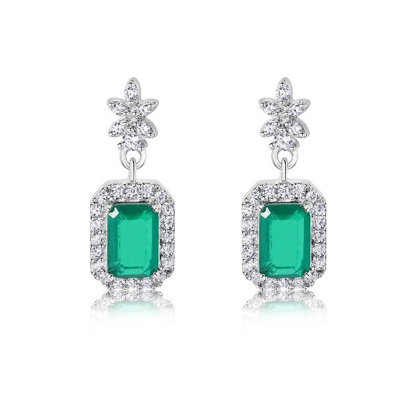 Custom Hoop Earrings-Rhodium Plated 925 Sterling Silver Dangling Green CZ Stud Earrings - BGE00746