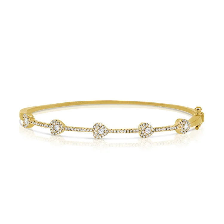 Elegant Link Bracelets for Women-Charming 14K Gold Diamond Hearts Bangle Bracelet