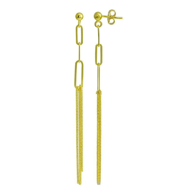 Diamond Stud Earrings-Gold Plated 925 Sterling Silver Dangling Ball Paperclip Earring - ITE00089-GP