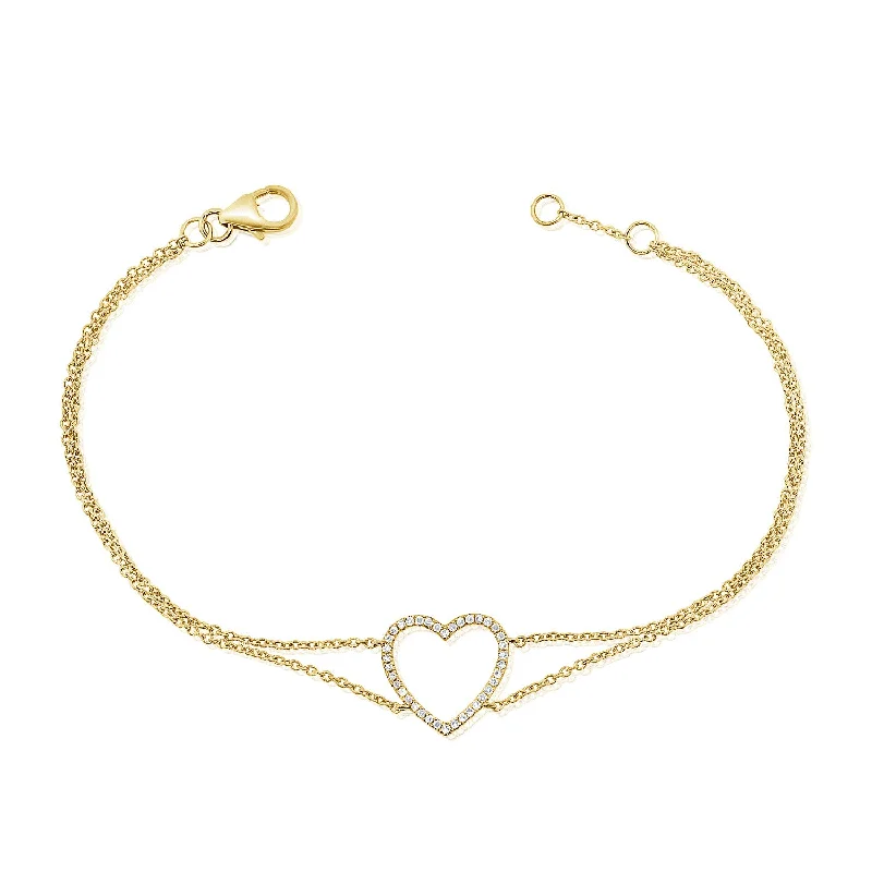 Personalized Beaded Bracelets-Diamond Heart Chain Bracelet made in 14K Gold