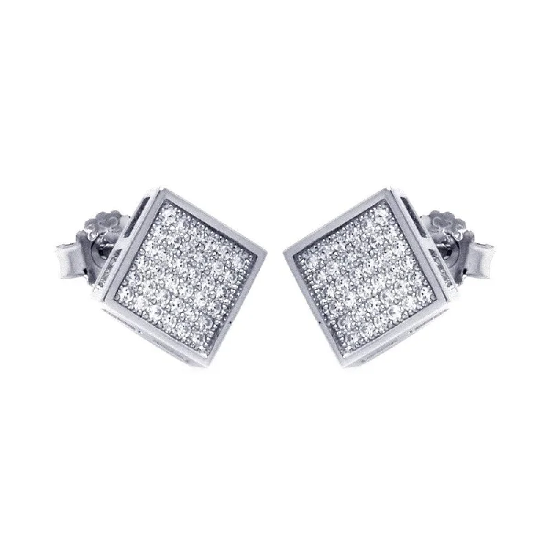 Gold Dangle Earrings-Silver 925 Rhodium Plated Micro Pave Clear Square CZ Stud Earrings - ACE00041