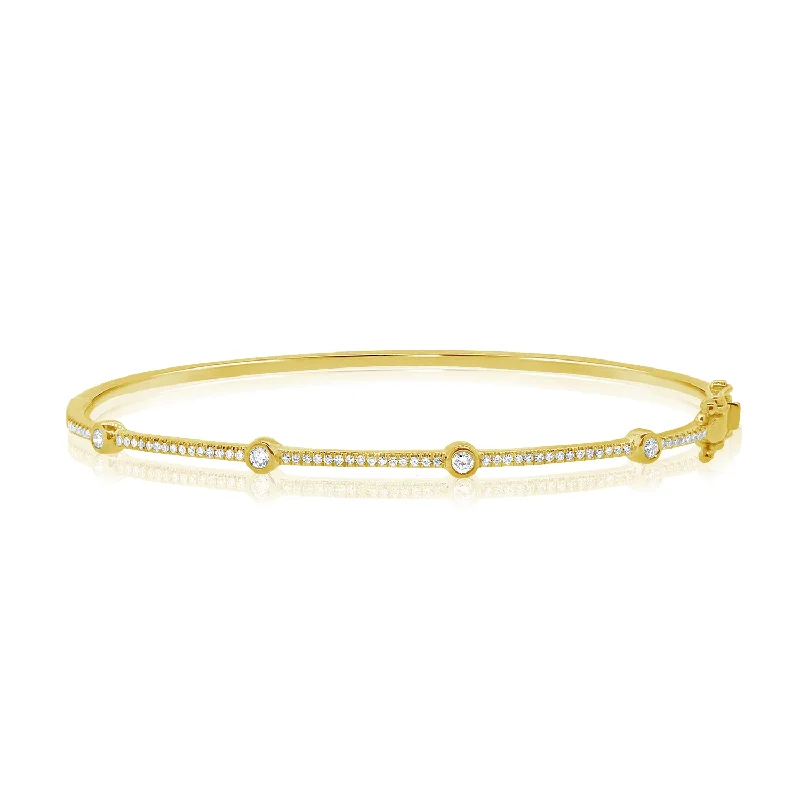 Adjustable Gemstone Bracelets for Women-Classic 14K Gold Diamond Bangle Bracelet