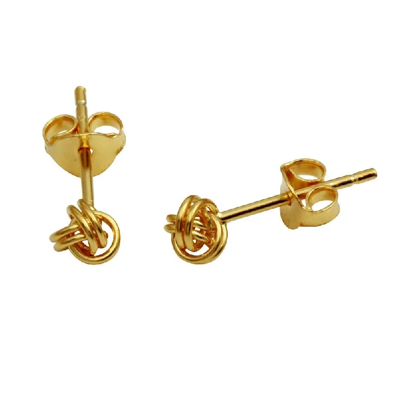 Glittery Silver Earrings-Gold Plated 925 Sterling Silver Mini Knot Stud Earrings - STE01155GP