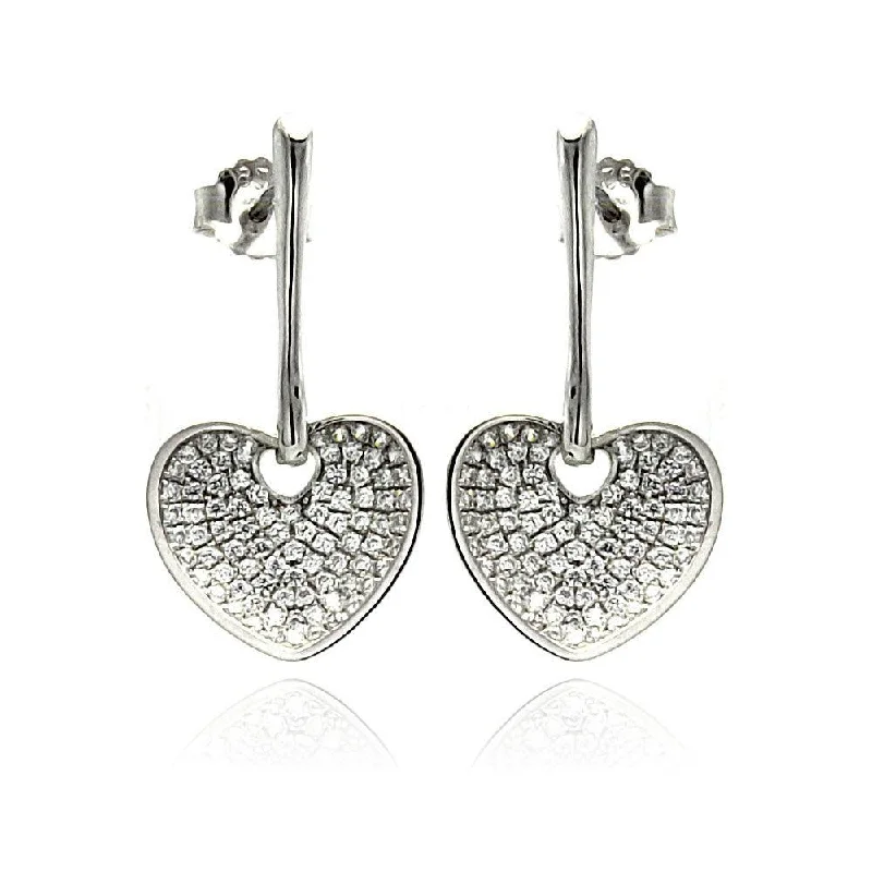 Handmade Hoop Earrings-Silver 925 Rhodium Plated Micro Pave Clear Heart CZ Dangling Stud Earrings - ACE00075