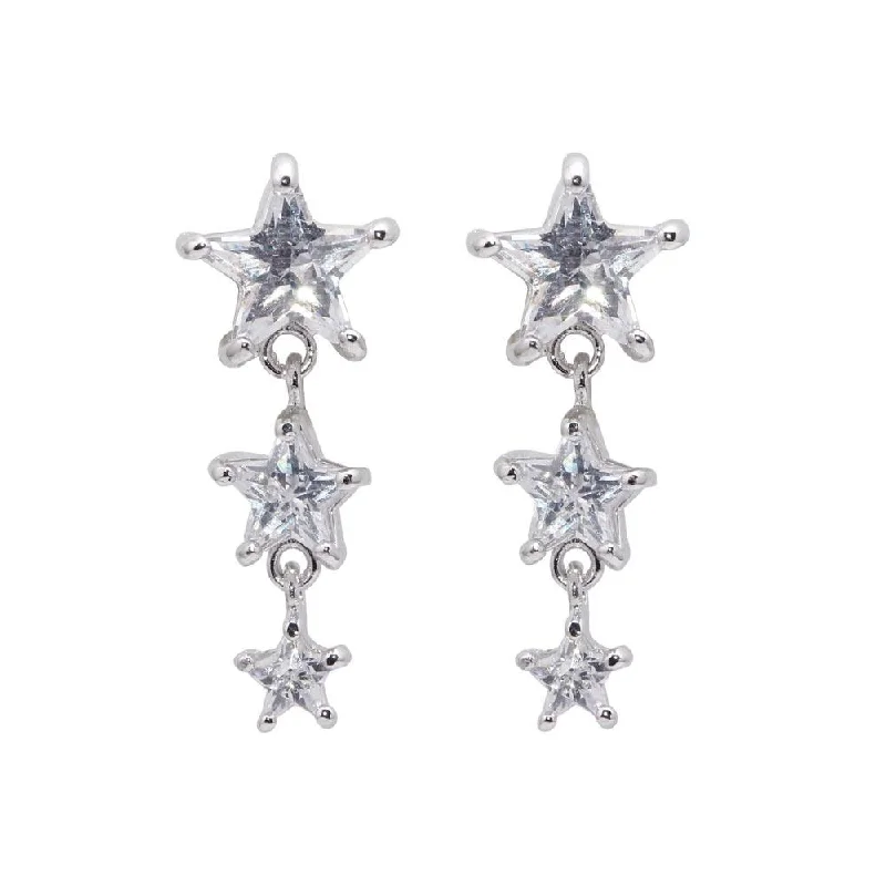 Trendy Pearl Earrings-Silver 925 Rhodium Plated Graduated Multiple Stars CZ Dangling Stud Earrings - BGE00070