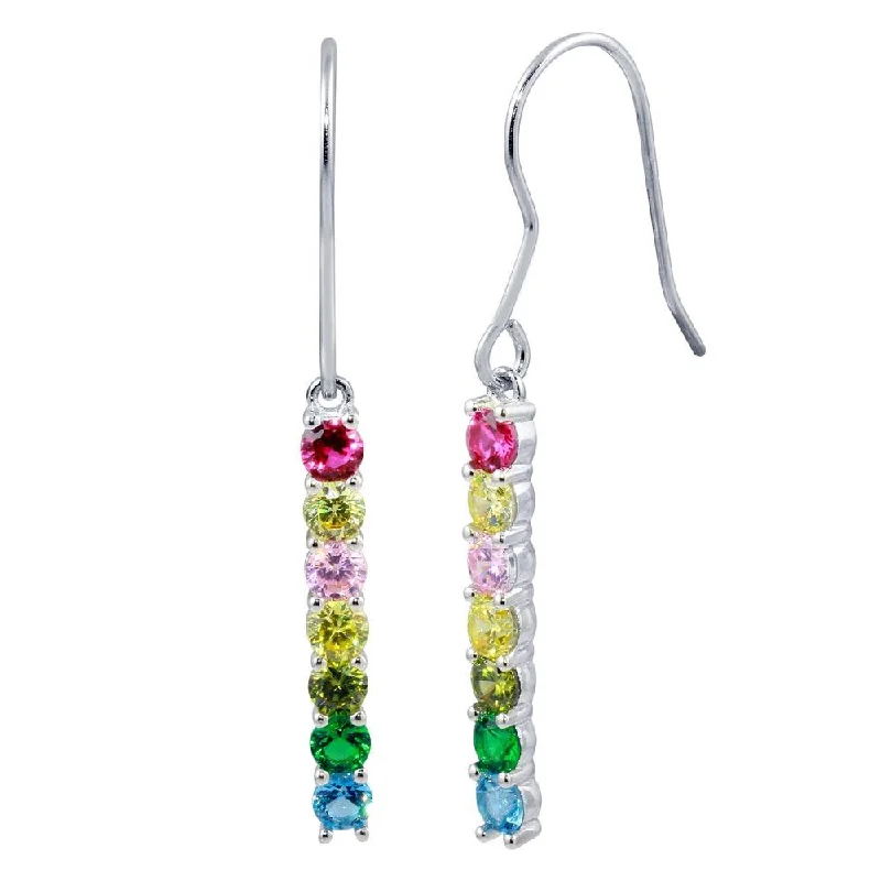 Delicate Hoop Earrings-Rhodium Plated 925 Sterling Silver Dangling Multi-Color CZ Earrings - STE01184