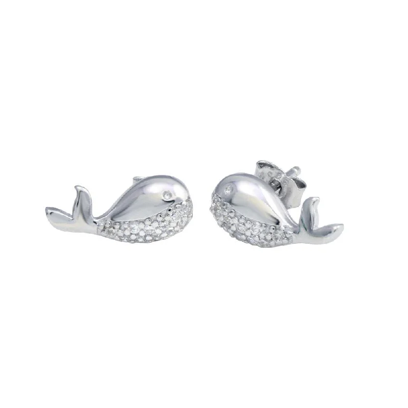 Luxury Drop Earrings-Rhodium Plated 925 Sterling Silver Whale CZ Stud Earrings - STE01217