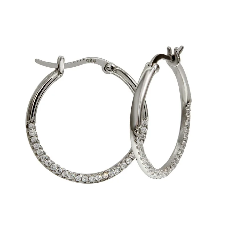 Modern Earrings for Women-Rhodium Plated 925 Sterling Silver Outside CZ Hoop Earrings - BGE00570