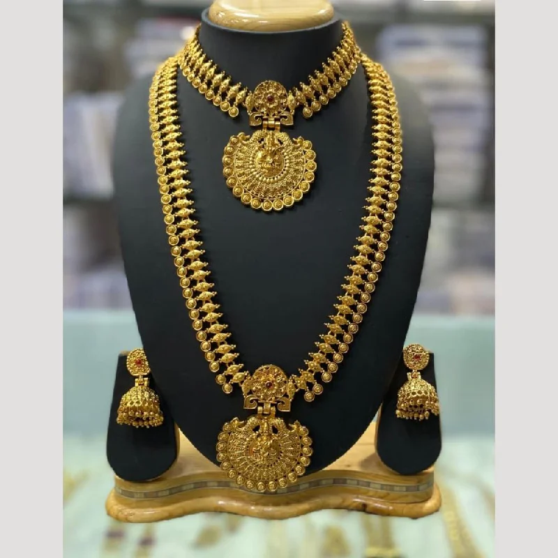 Simple Pendant Necklace for Women-Manisha Jewellery Gold Plated Pota Stone Double Necklace Set