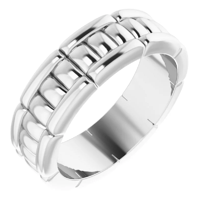 Trendy Engagement Ring Sets-6mm 14K White Gold Grooved Pattern Standard Fit Band