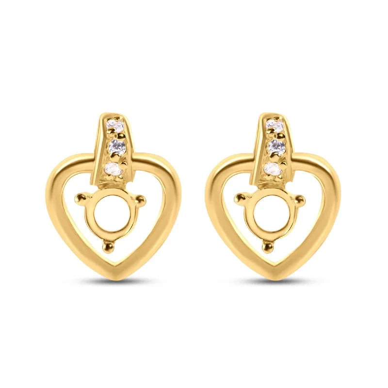 Simple Stud Earrings-Gold Plated 925 Sterling Silver Personalized Hanging Heart Mounting with CZ - BGE00855GP