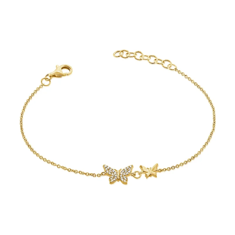 Custom Diamond Bracelets-14K Gold Double Butterfly Bracelet with Diamonds