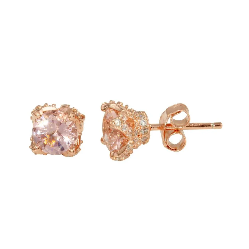 Ethnic Style Earrings-Rose Gold Plated 925 Sterling Silver CZ Stud Earrings - STE01141