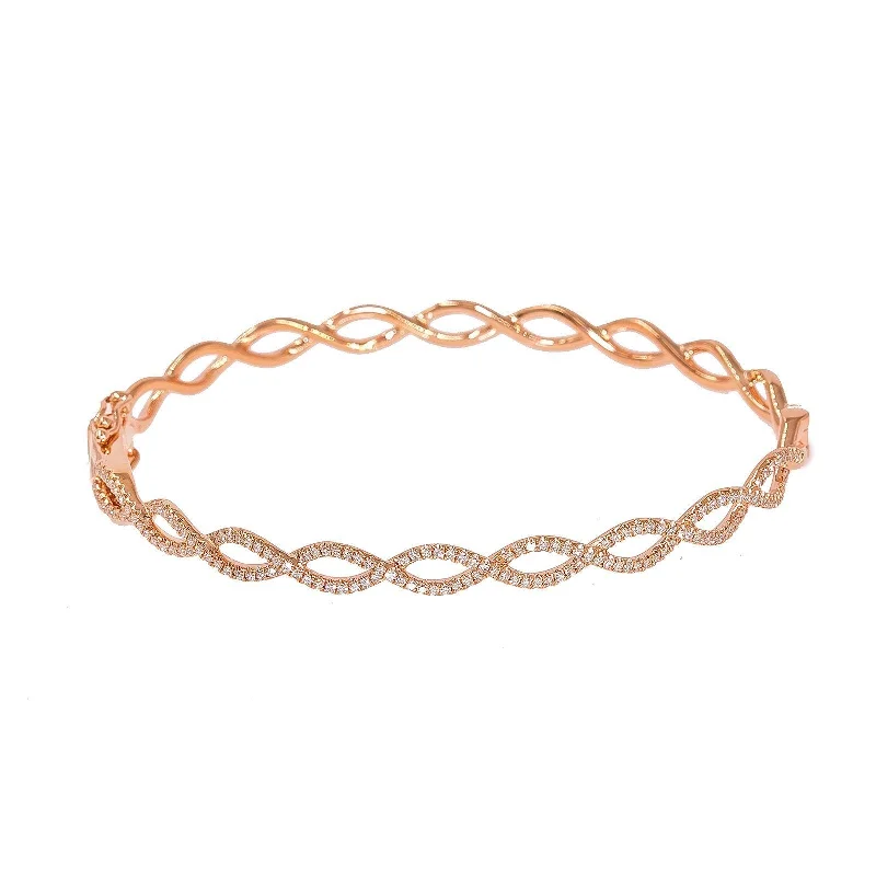 Sparkling Silver Bangles-14K Rose Gold Diamond Bangle W/ VS Diamonds & Open Braid Band