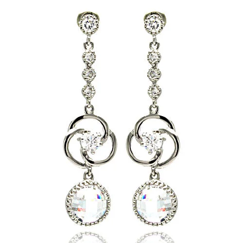 Artistic Drop Earrings-Silver 925 Rhodium Plated Spiral Design CZ Dangling Earrings - BGE00185