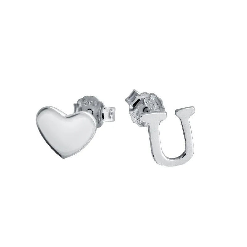 Stylish Stud Earrings for Women-Rhodium Plated 925 Sterling Silver Heart and U Earrings - SOE00040