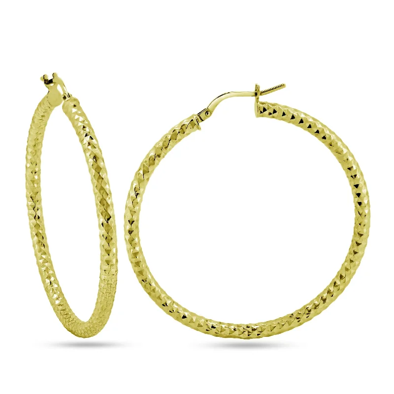 Unique Silver Earrings-Gold Plated 925 Sterling Silver Silver 3mm Diamond Cut Textured Hoop Earrings - ARE00037GP