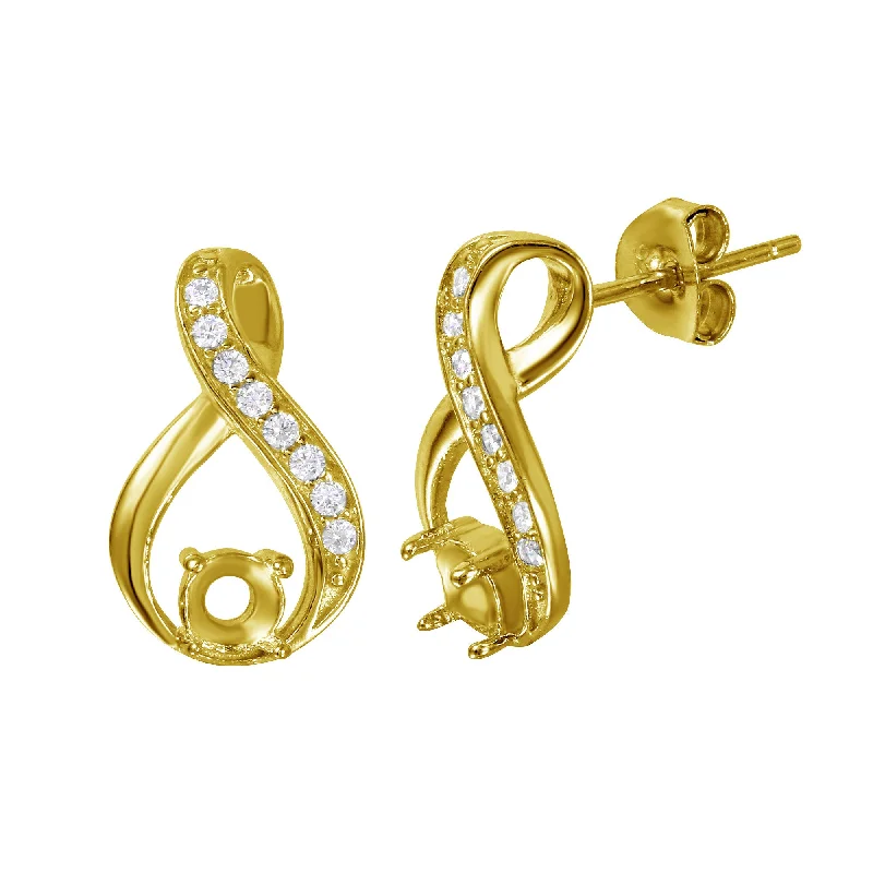 Retro Hoop Earrings-Gold Plated 925 Sterling Silver Infinity Designed Personalized Mounting With Cubic Zirconia Stones Earrings - BGE00393GP