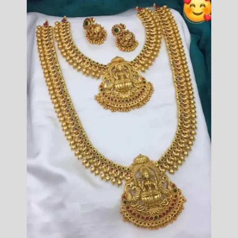 Classic Gold Necklaces-Manisha Jewellery Gold Plated Pota Stone Temple Double Necklace Set