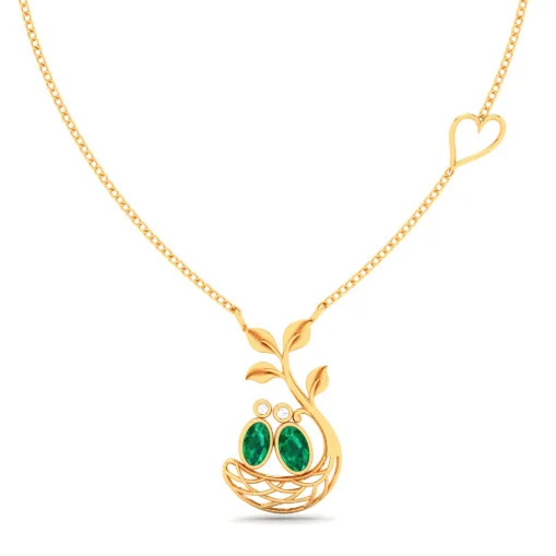 Birthstone Necklaces-Beautiful 22k Gold Splendor Sapling Pendant Necklace With Green Stone From Mugdhaa Collection