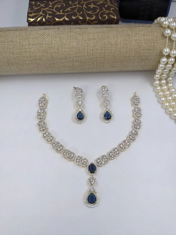 Elegant Crystal Pendant Necklaces-Kavita Art Gold Plated American Diamond Necklace Set