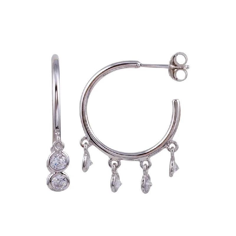 Affordable Gold Earrings-Rhodium Plated 925 Sterling Silver Semi Hoop CZ Circular Earrings - BGE00635