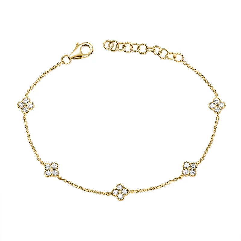 Handcrafted Tennis Bracelets-Clover Chain Bracelet with Diamonds