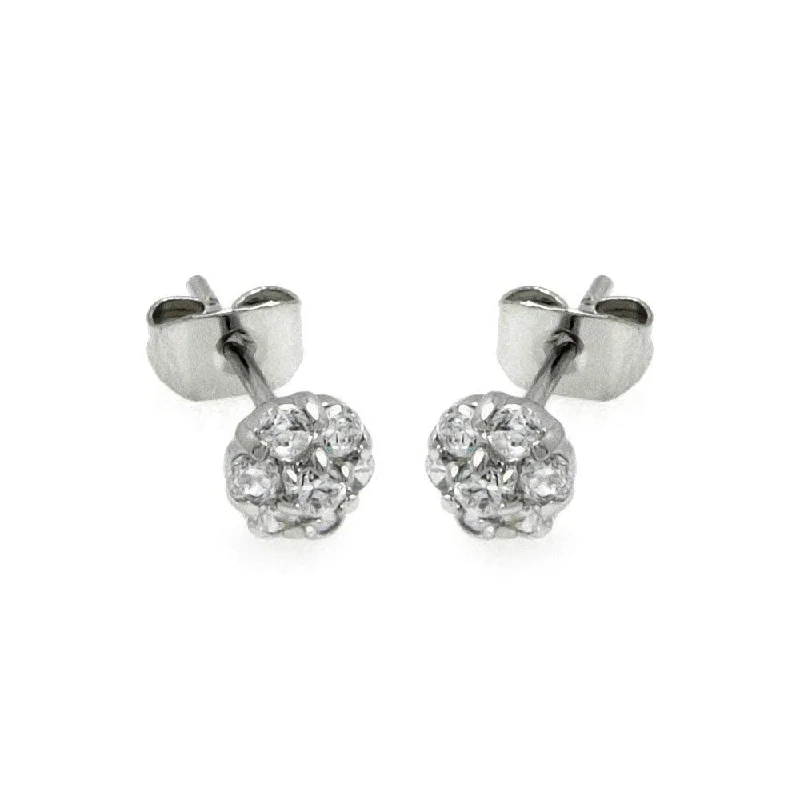 Big Earrings for Women-Silver 925 Rhodium Plated Flower CZ Stud Earrings - BGE00229