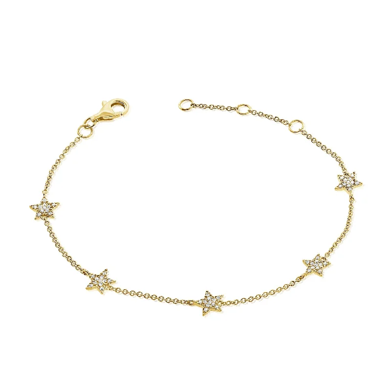 Custom Wedding Cuff Bracelets-Five Diamond Stars Chain Bracelet made in 14K Gold