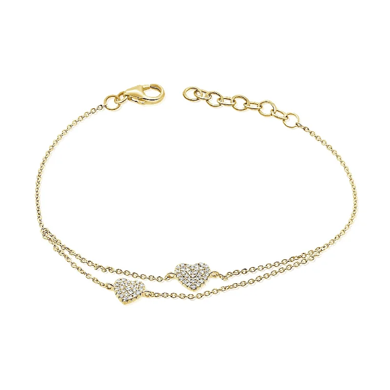 Stunning Cuff Bracelets for Women-Sparkling Double Heart Chain Bracelet with Diamonds